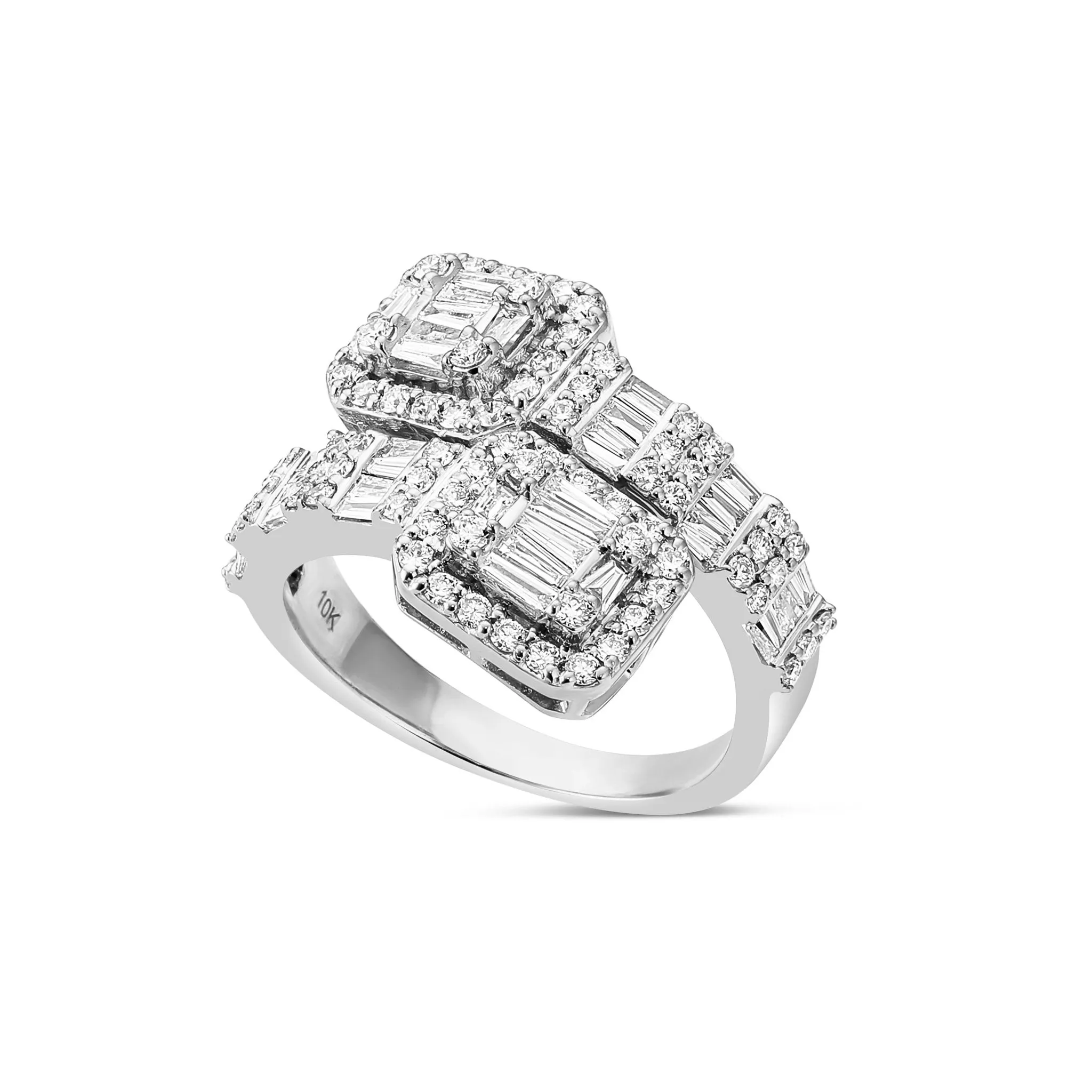 10K Gold 6.07ct Square Accent Baguette Diamond Wrap Ring