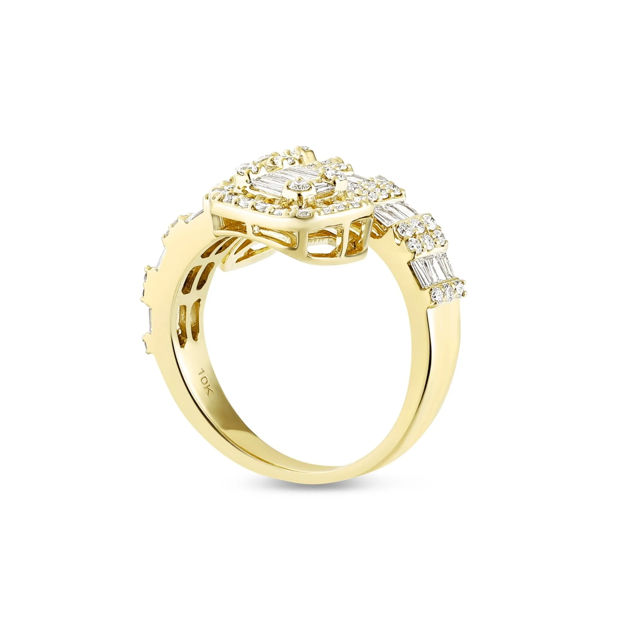 10K Gold 6.07ct Square Accent Baguette Diamond Wrap Ring