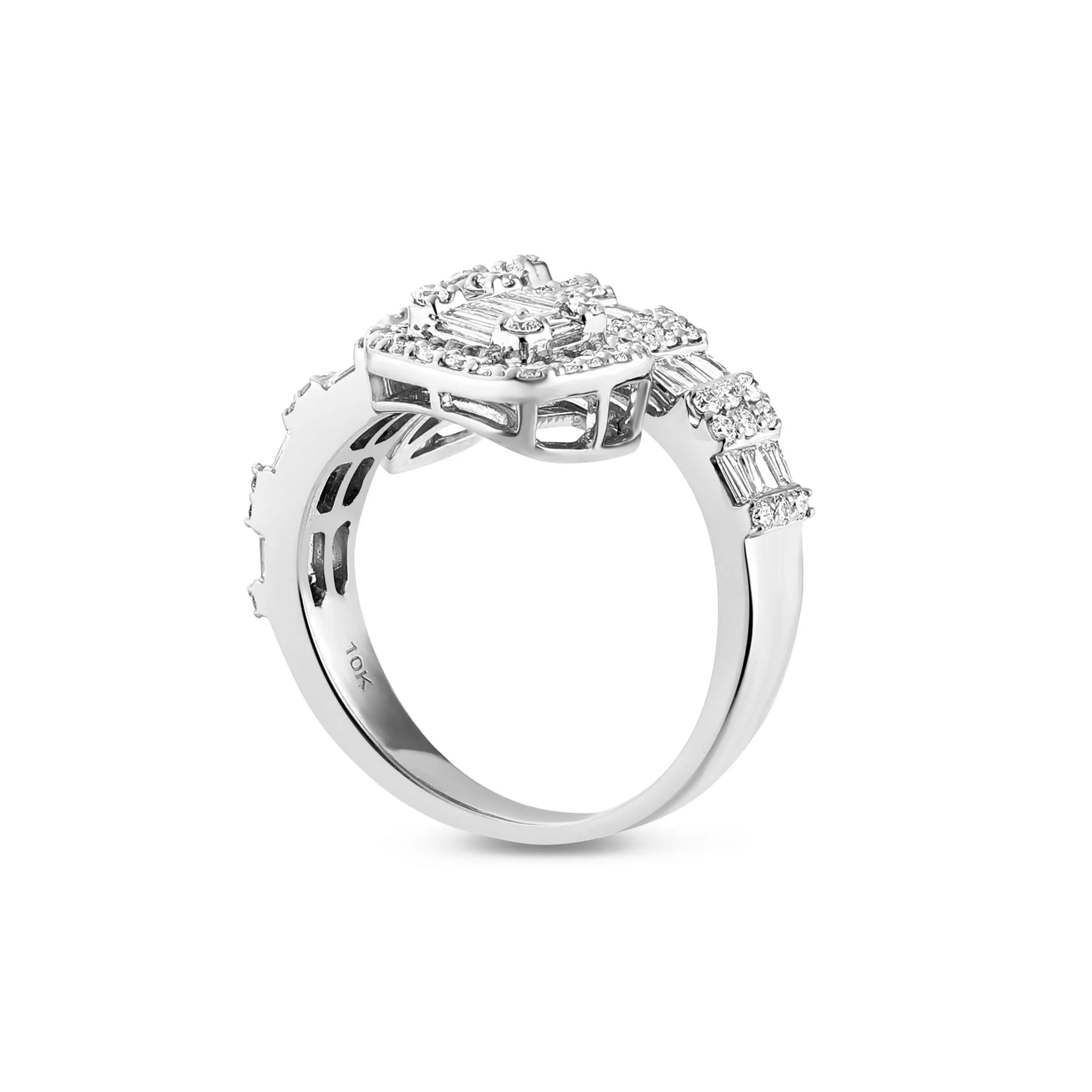 10K Gold 6.07ct Square Accent Baguette Diamond Wrap Ring
