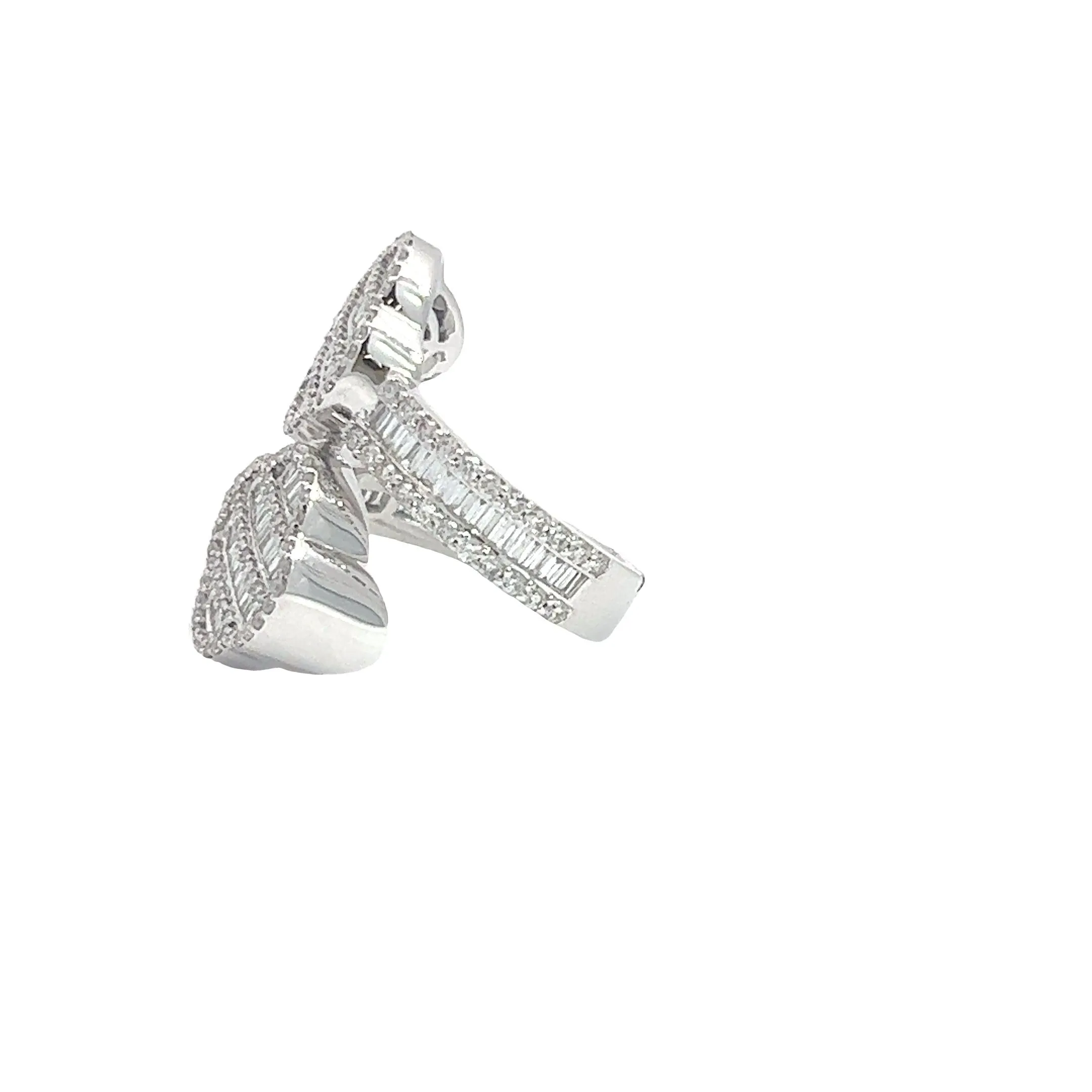 10K GOLD ROUND AND BAGUETTE DIAMOND CLOVER BYPASS RING 1.77 CT
