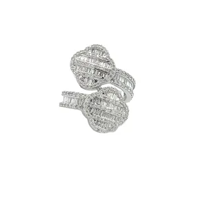 10K GOLD ROUND AND BAGUETTE DIAMOND CLOVER BYPASS RING 1.77 CT