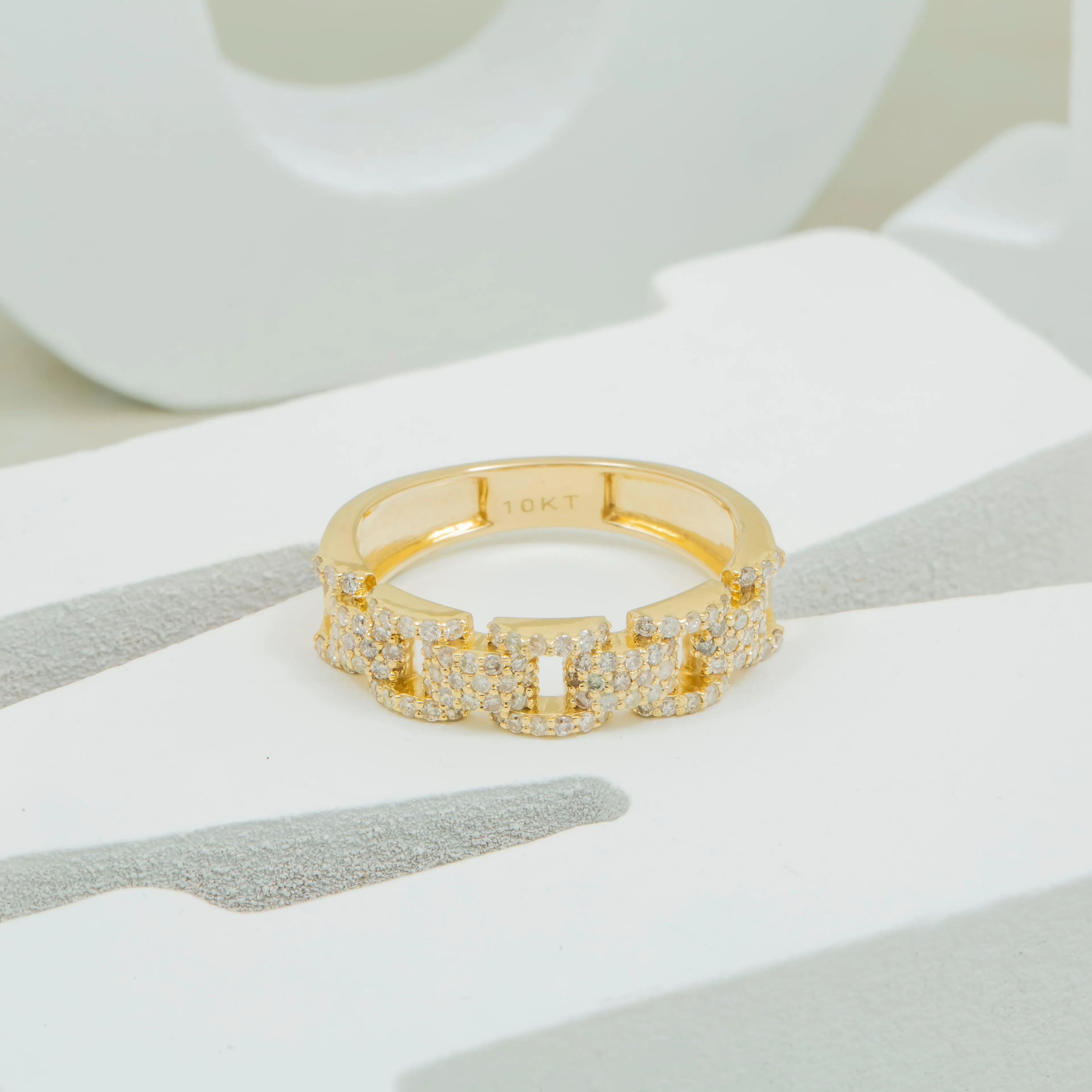 10K GOLD ROUND DIAMOND OPEN LINK RING 0.71 CT