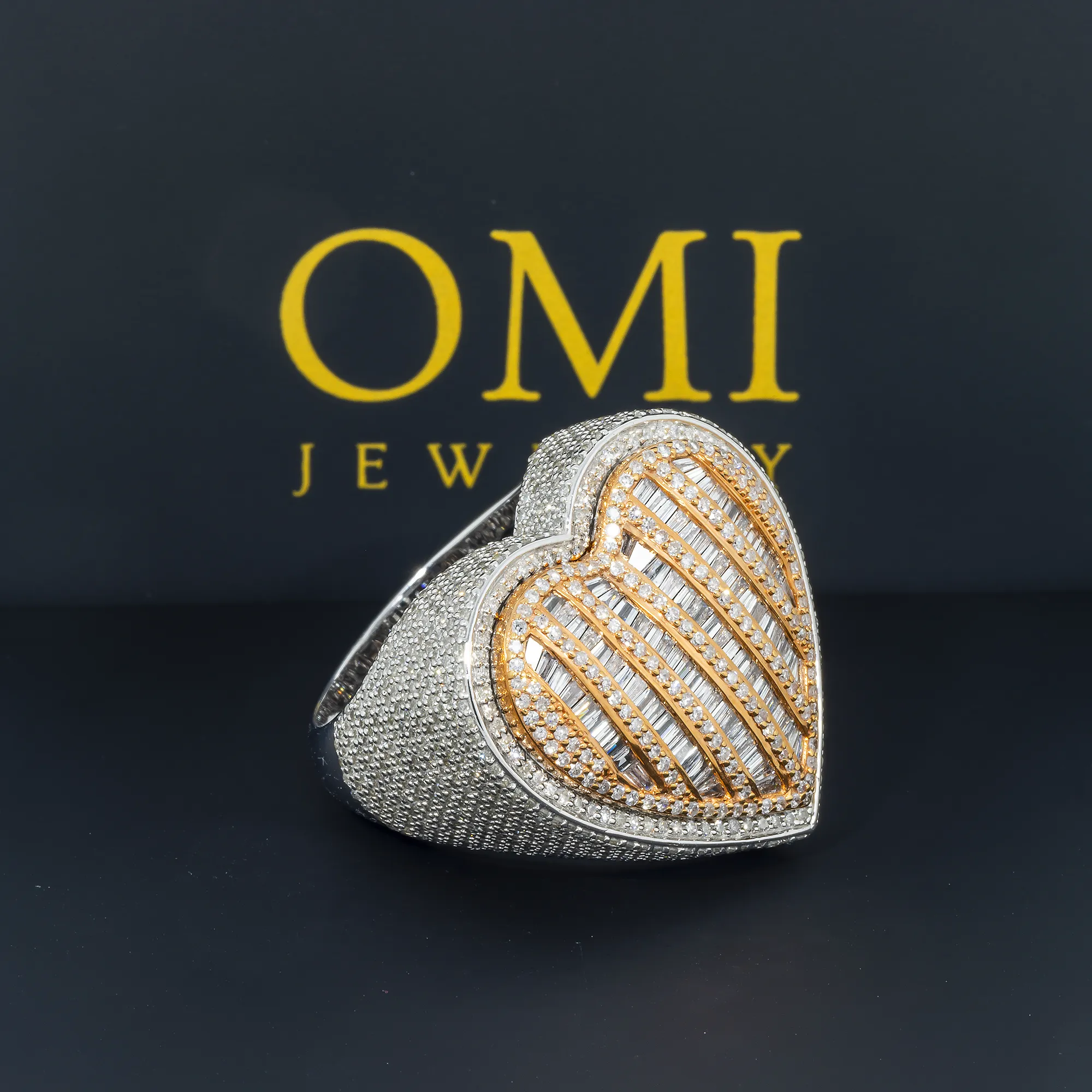 10K GOLD TWO TONE DIAMOND HEART STATEMENT RING 4.16 CT