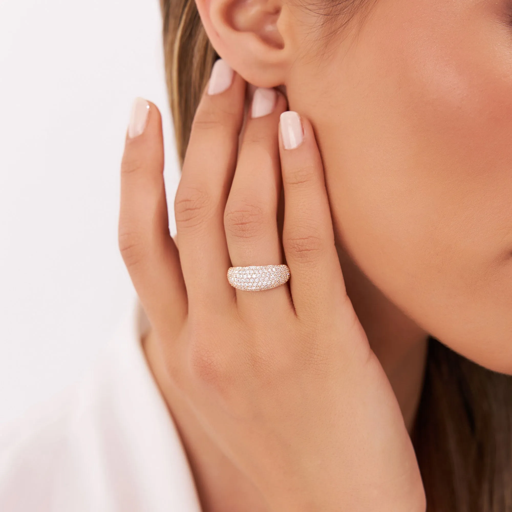 14k Chunky Dome Pave Setting Statement Diamond Ring
