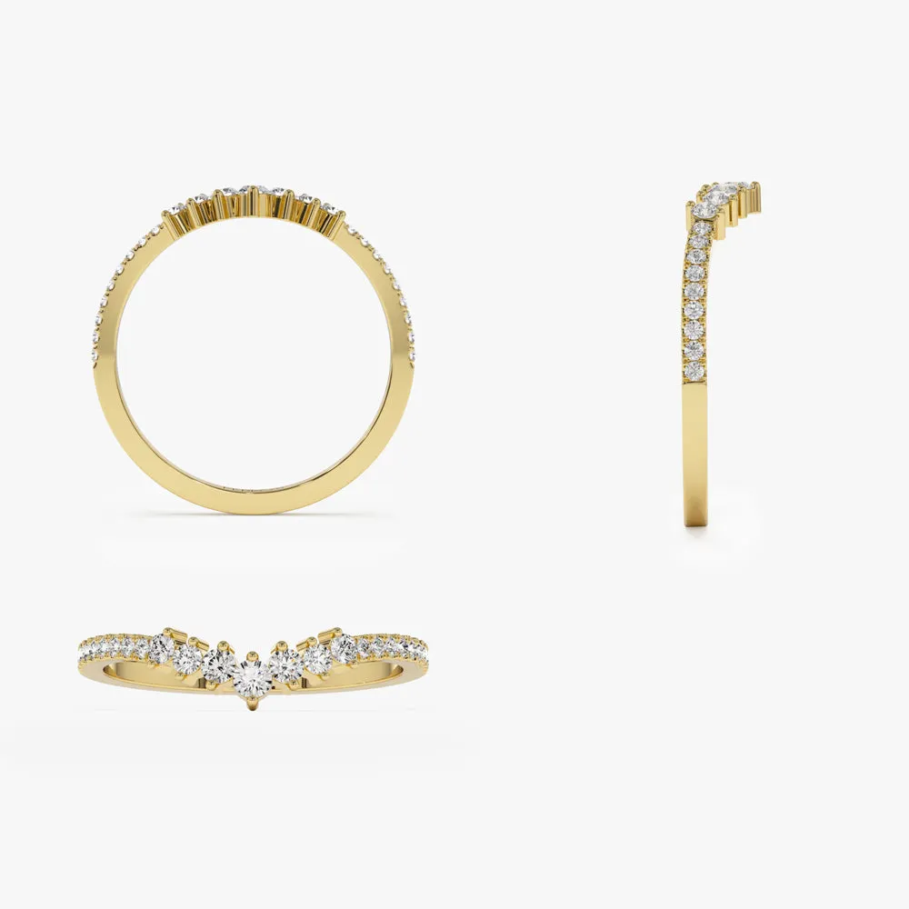 14k Curved Graduating Diamond Wedding Band