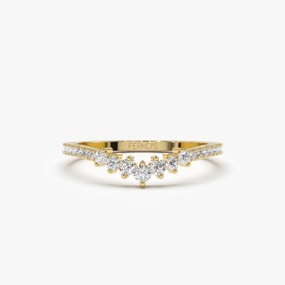 14k Curved Graduating Diamond Wedding Band