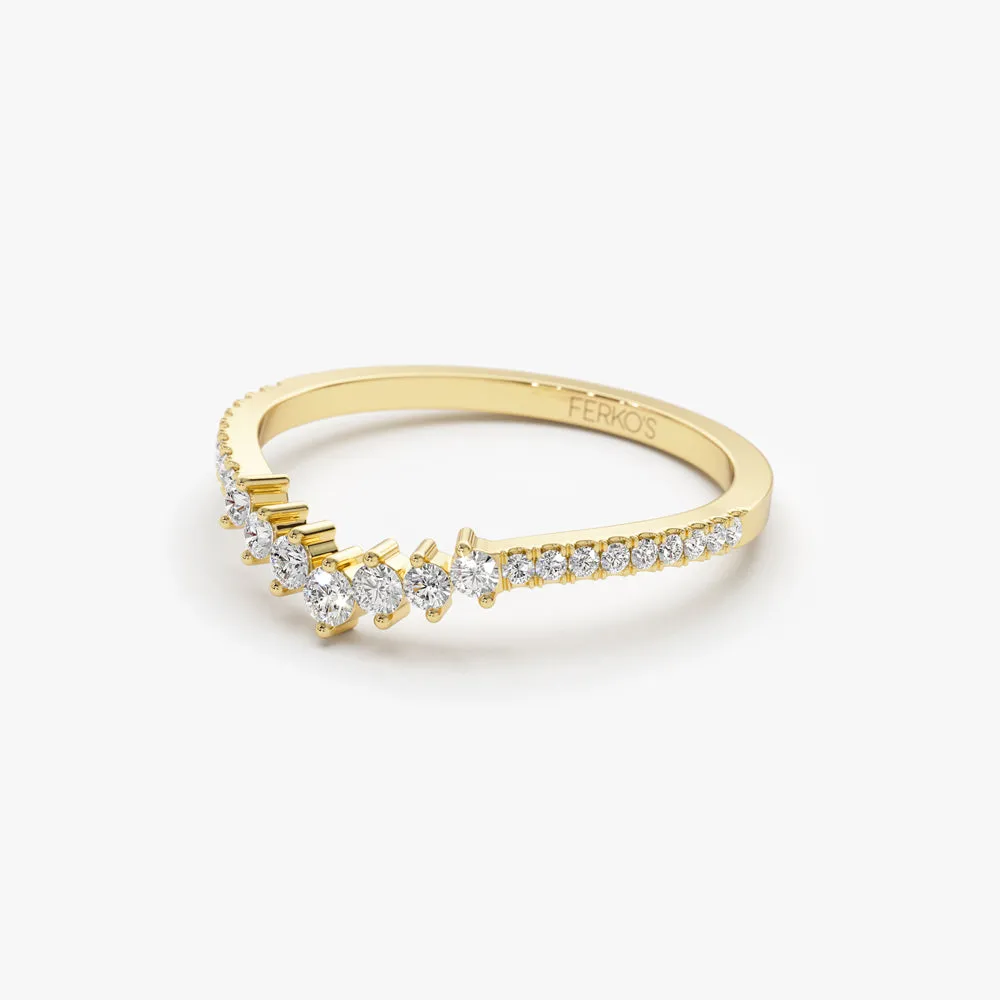 14k Curved Graduating Diamond Wedding Band