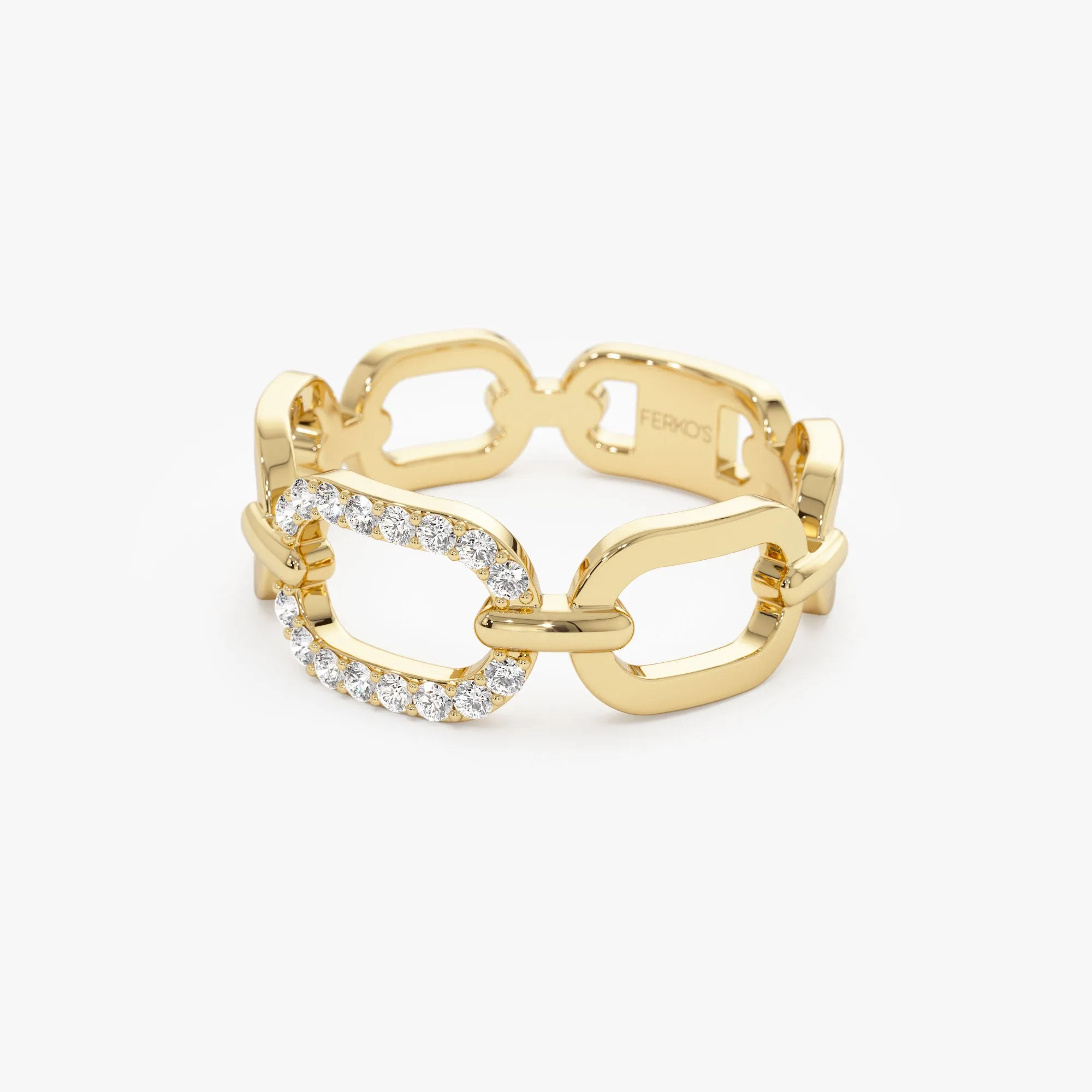 14k Diamond Buckle Chain Ring