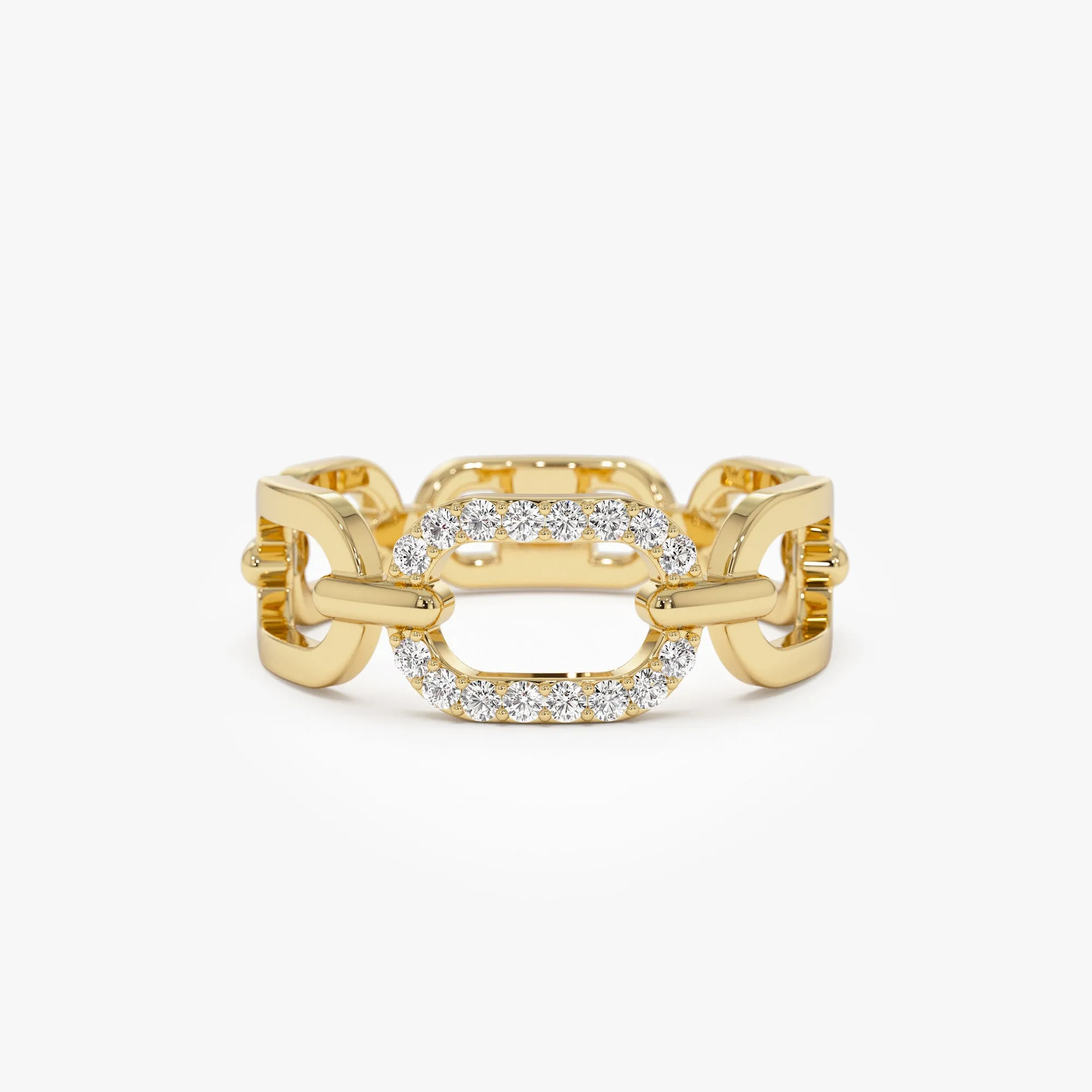 14k Diamond Buckle Chain Ring