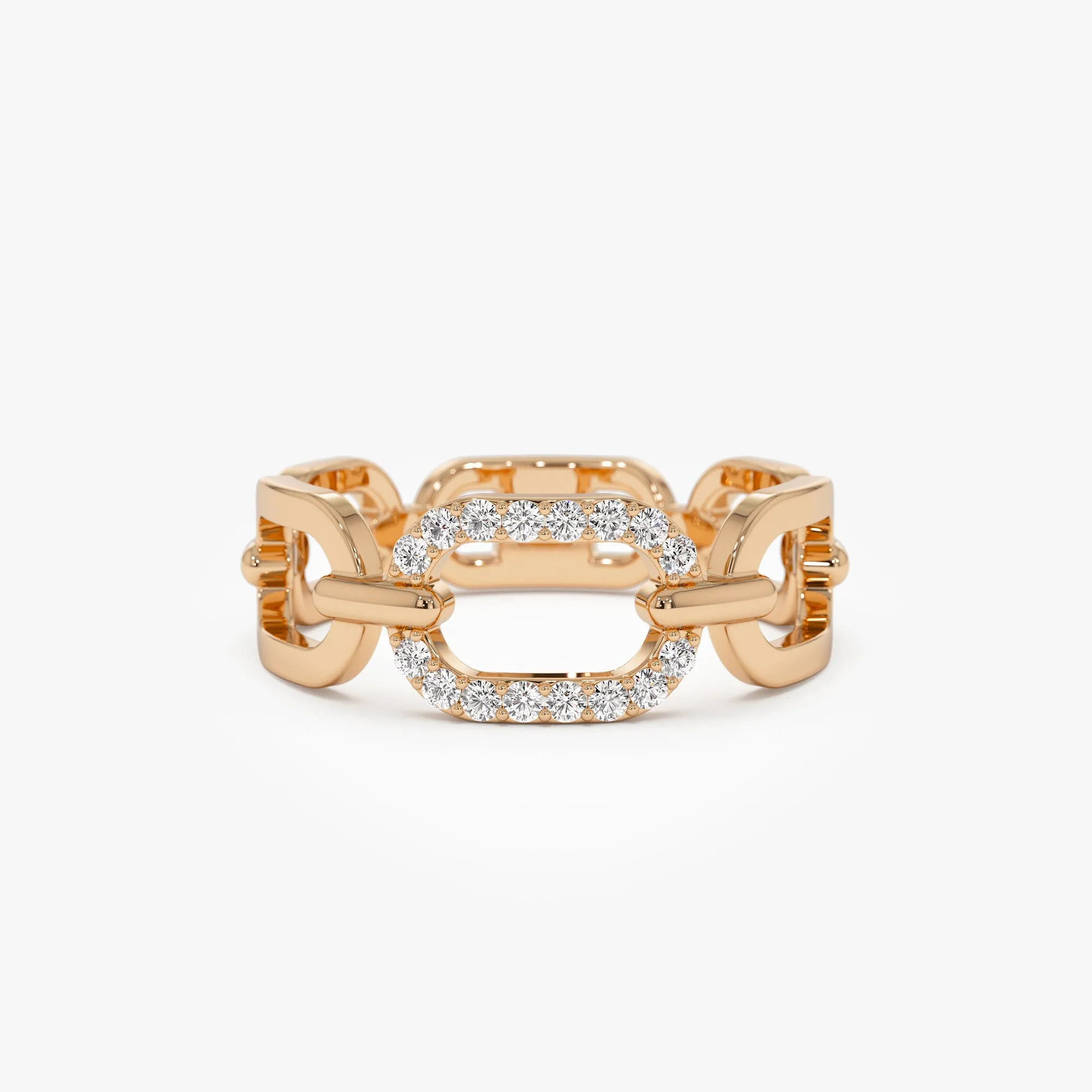 14k Diamond Buckle Chain Ring