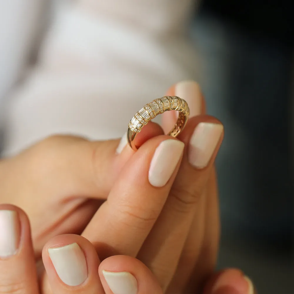 14k Dome Baguette Diamond Women's Anniversary Ring