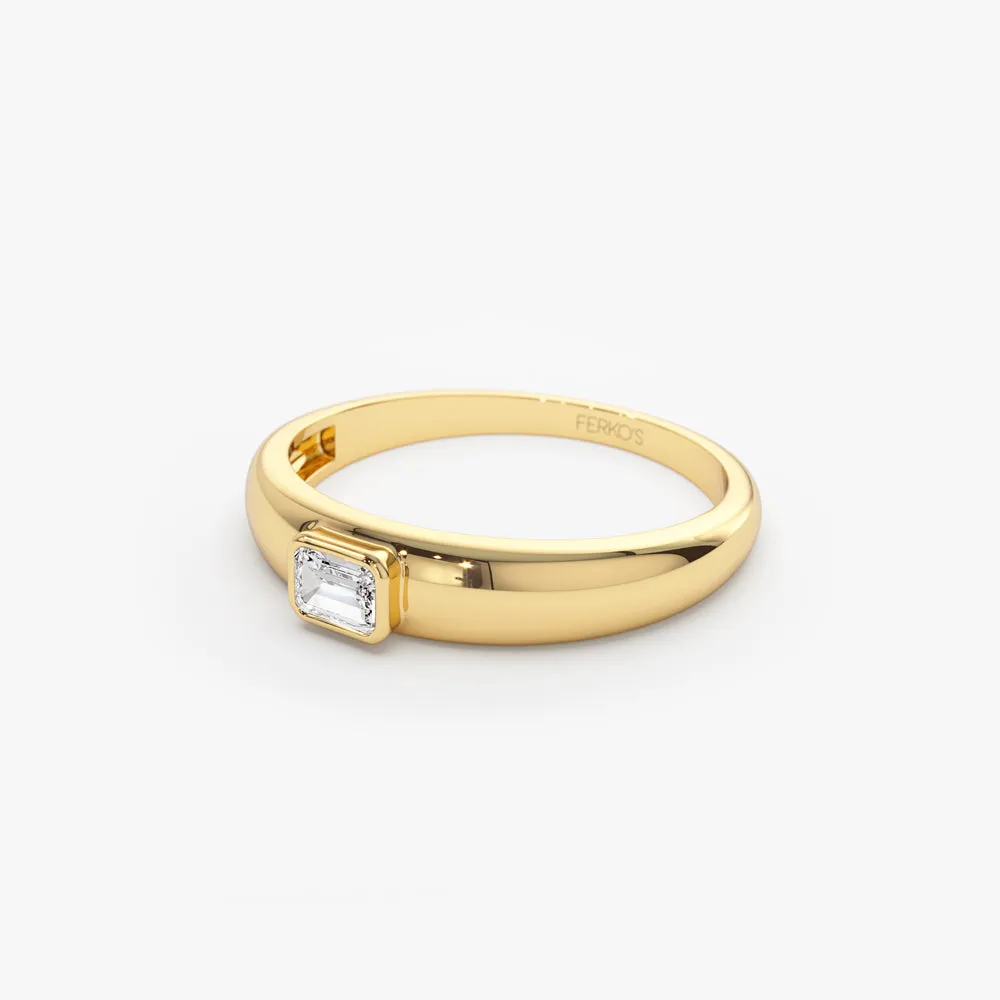 14k Dome Bezel Setting Emerald Cut Diamond Solitaire Ring