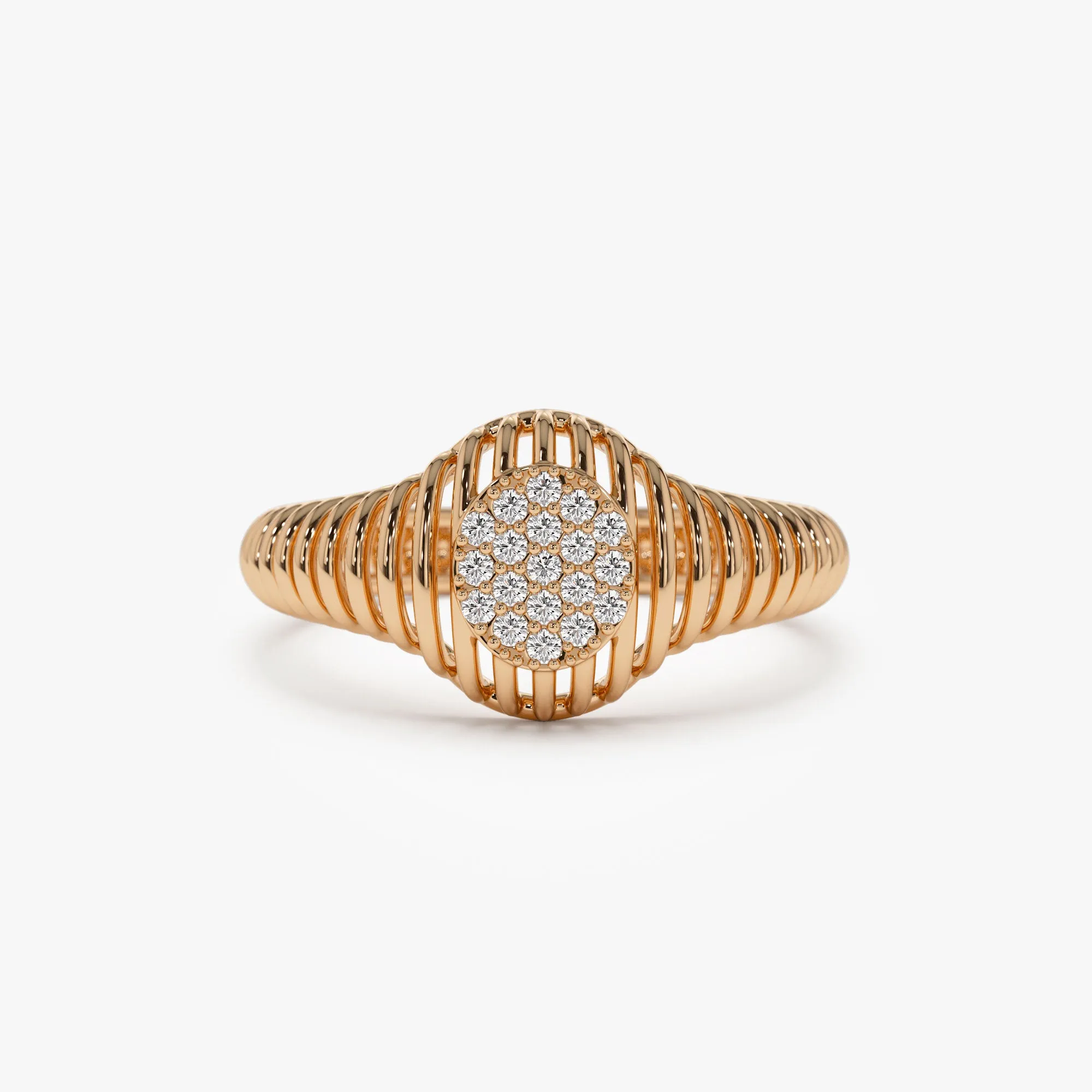 14k Gold Ribbed Oval Signet Ring