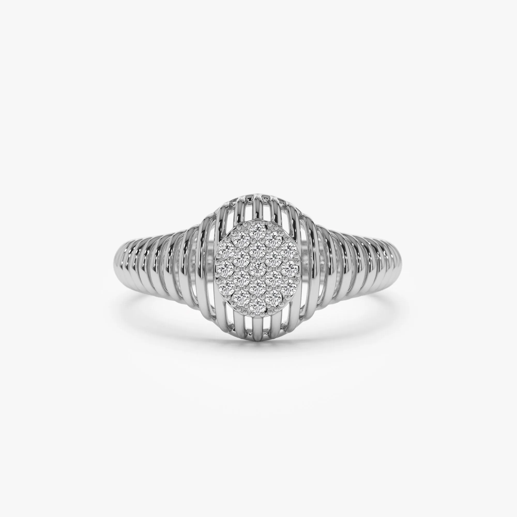 14k Gold Ribbed Oval Signet Ring