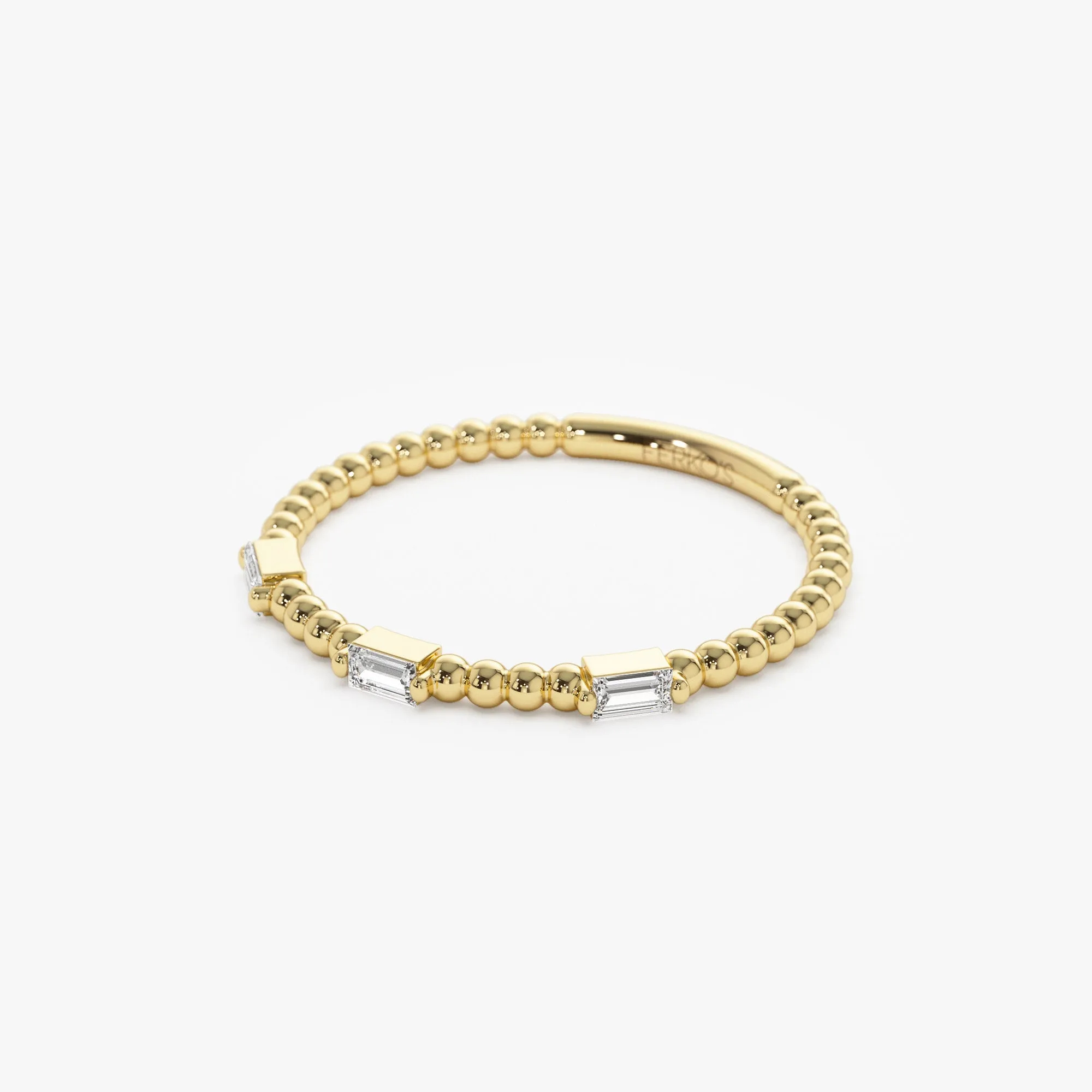 14K Minimalist Beaded Baguette Diamond Ring