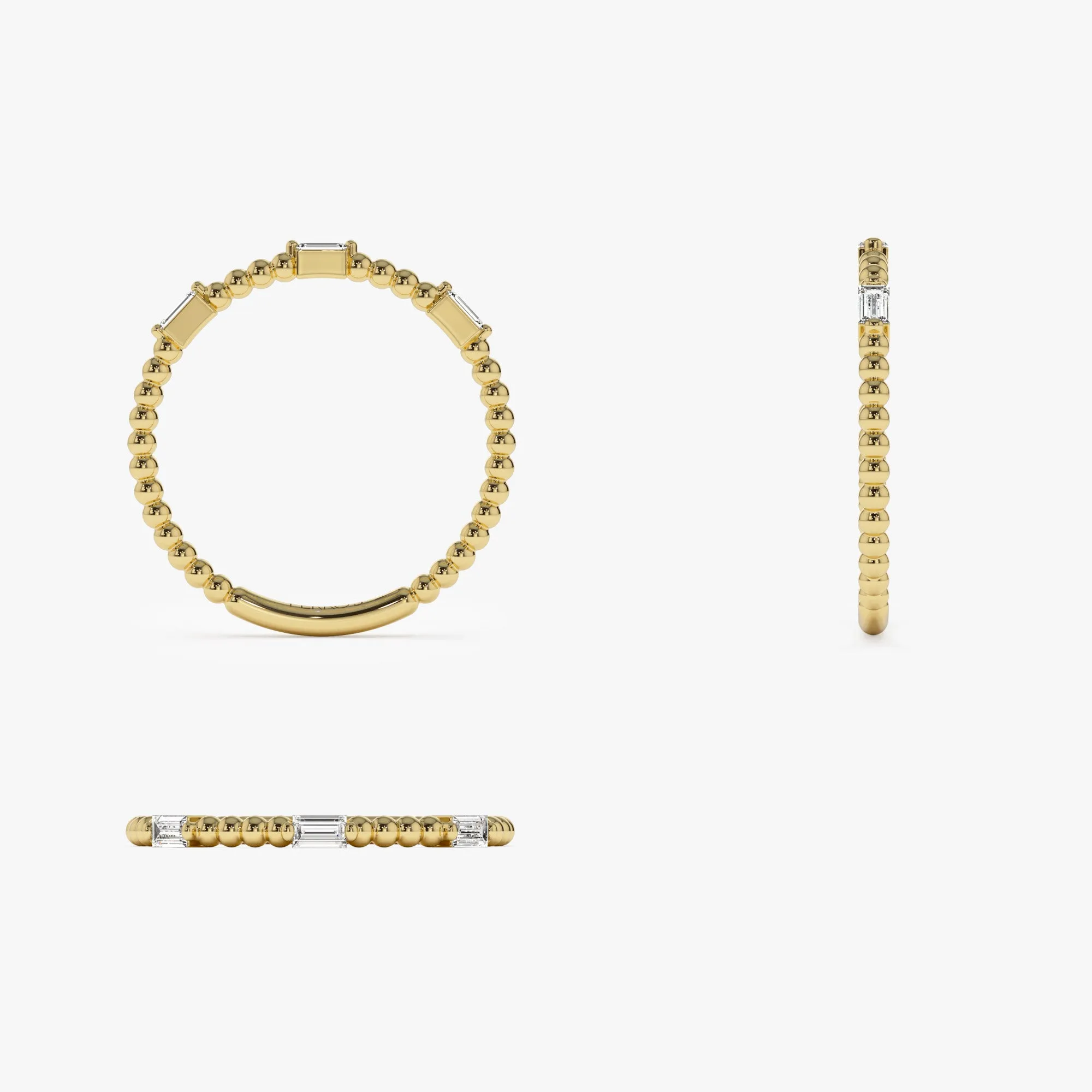 14K Minimalist Beaded Baguette Diamond Ring