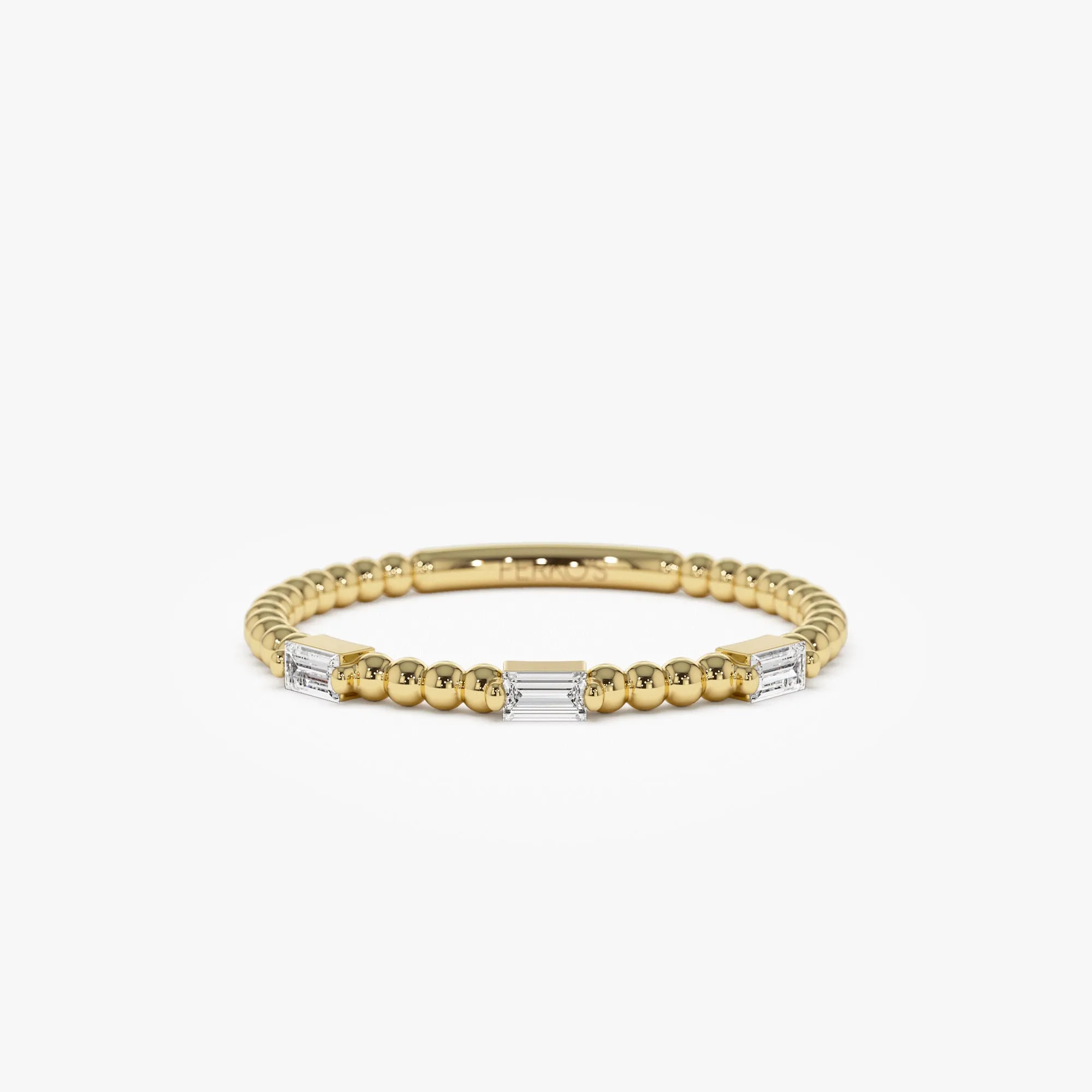 14K Minimalist Beaded Baguette Diamond Ring