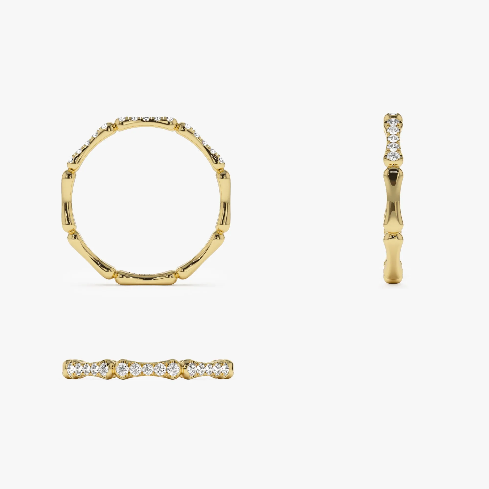 14k Pave Diamond Bamboo Ring