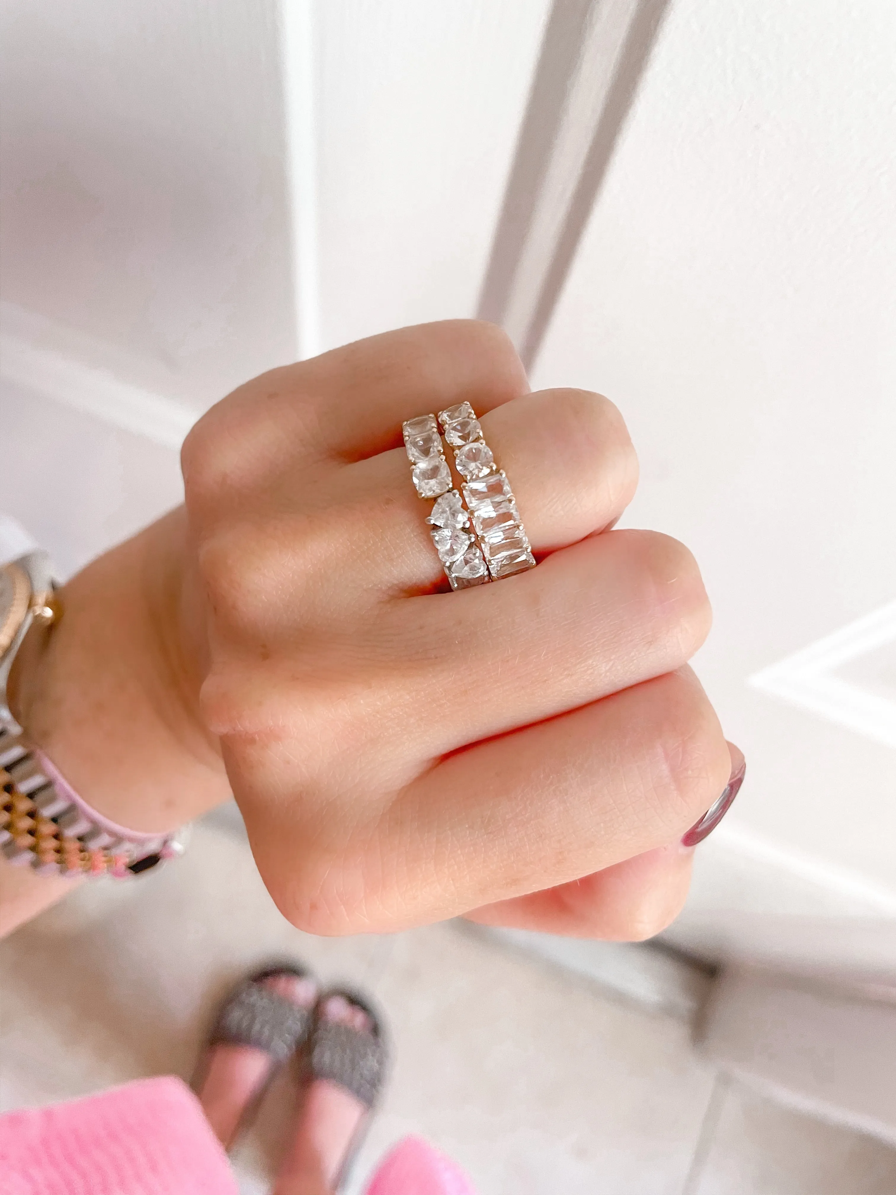 14k White Topaz Half N Half Bands
