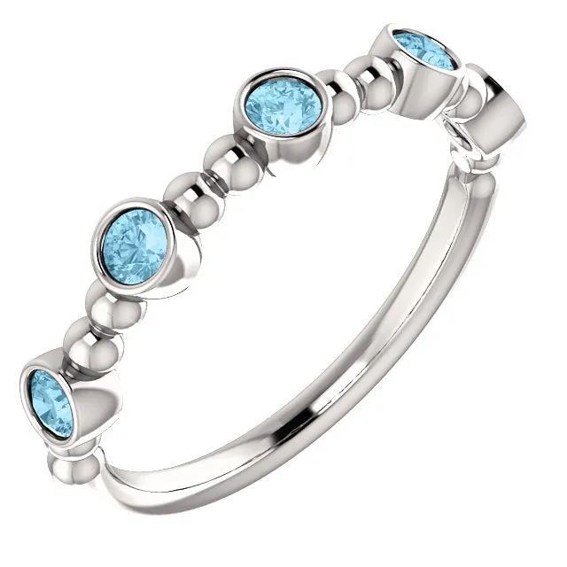 14KT GOLD 0.30 CTW AQUAMARINE BEZEL-SET 5 STONE BEADED RING
