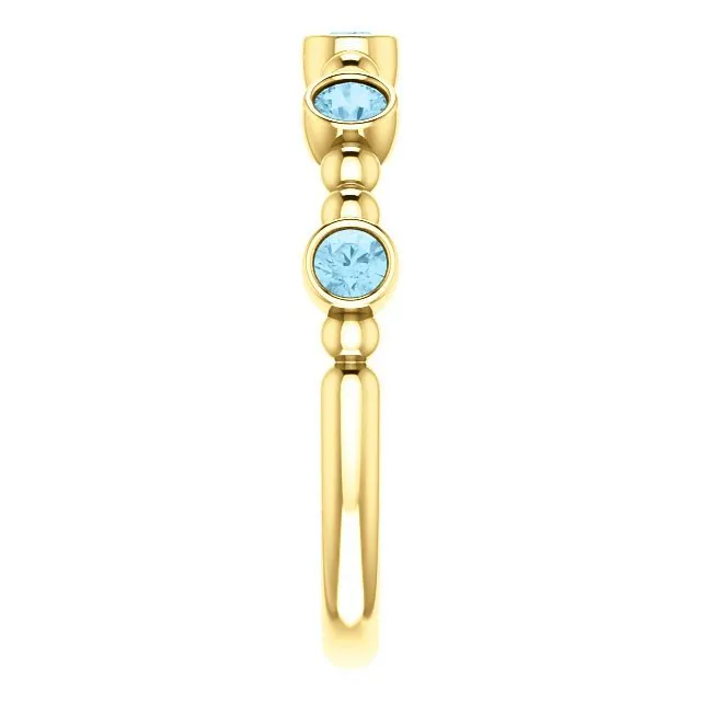14KT GOLD 0.30 CTW AQUAMARINE BEZEL-SET 5 STONE BEADED RING