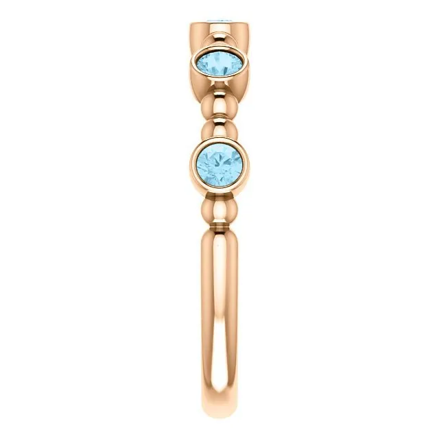 14KT GOLD 0.30 CTW AQUAMARINE BEZEL-SET 5 STONE BEADED RING