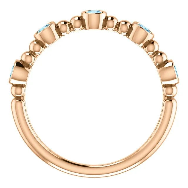 14KT GOLD 0.30 CTW AQUAMARINE BEZEL-SET 5 STONE BEADED RING