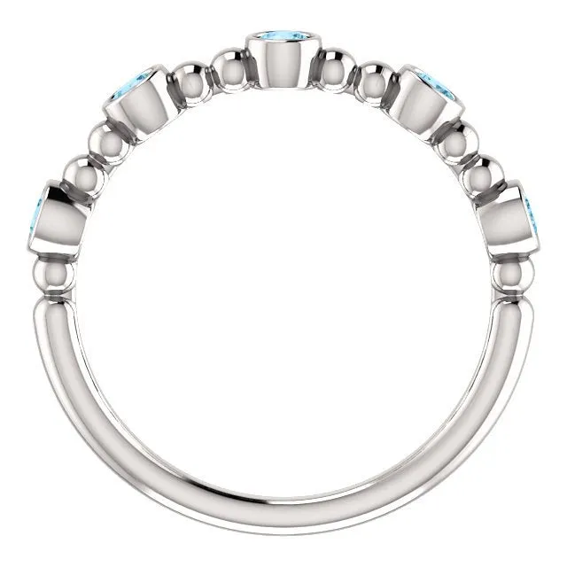 14KT GOLD 0.30 CTW AQUAMARINE BEZEL-SET 5 STONE BEADED RING