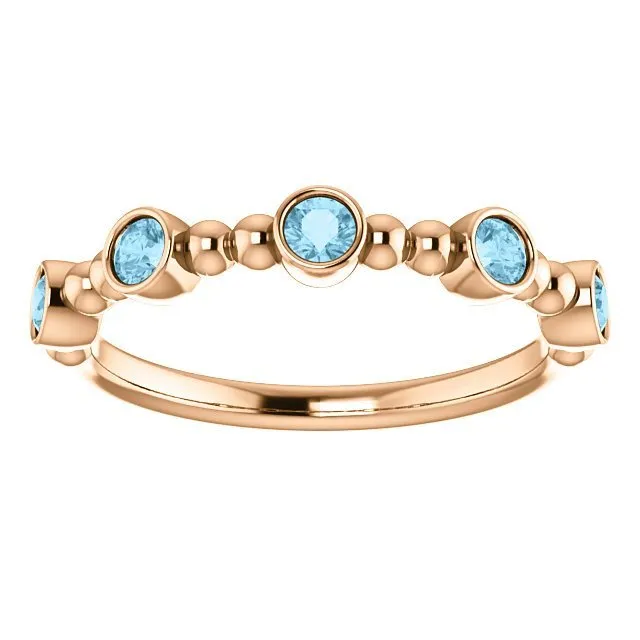 14KT GOLD 0.30 CTW AQUAMARINE BEZEL-SET 5 STONE BEADED RING