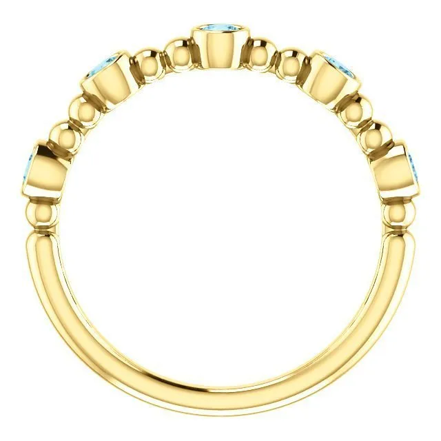 14KT GOLD 0.30 CTW AQUAMARINE BEZEL-SET 5 STONE BEADED RING