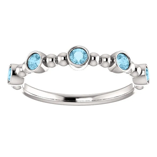 14KT GOLD 0.30 CTW AQUAMARINE BEZEL-SET 5 STONE BEADED RING