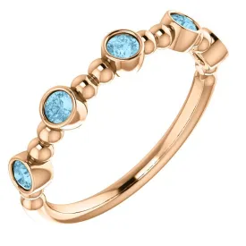 14KT GOLD 0.30 CTW AQUAMARINE BEZEL-SET 5 STONE BEADED RING