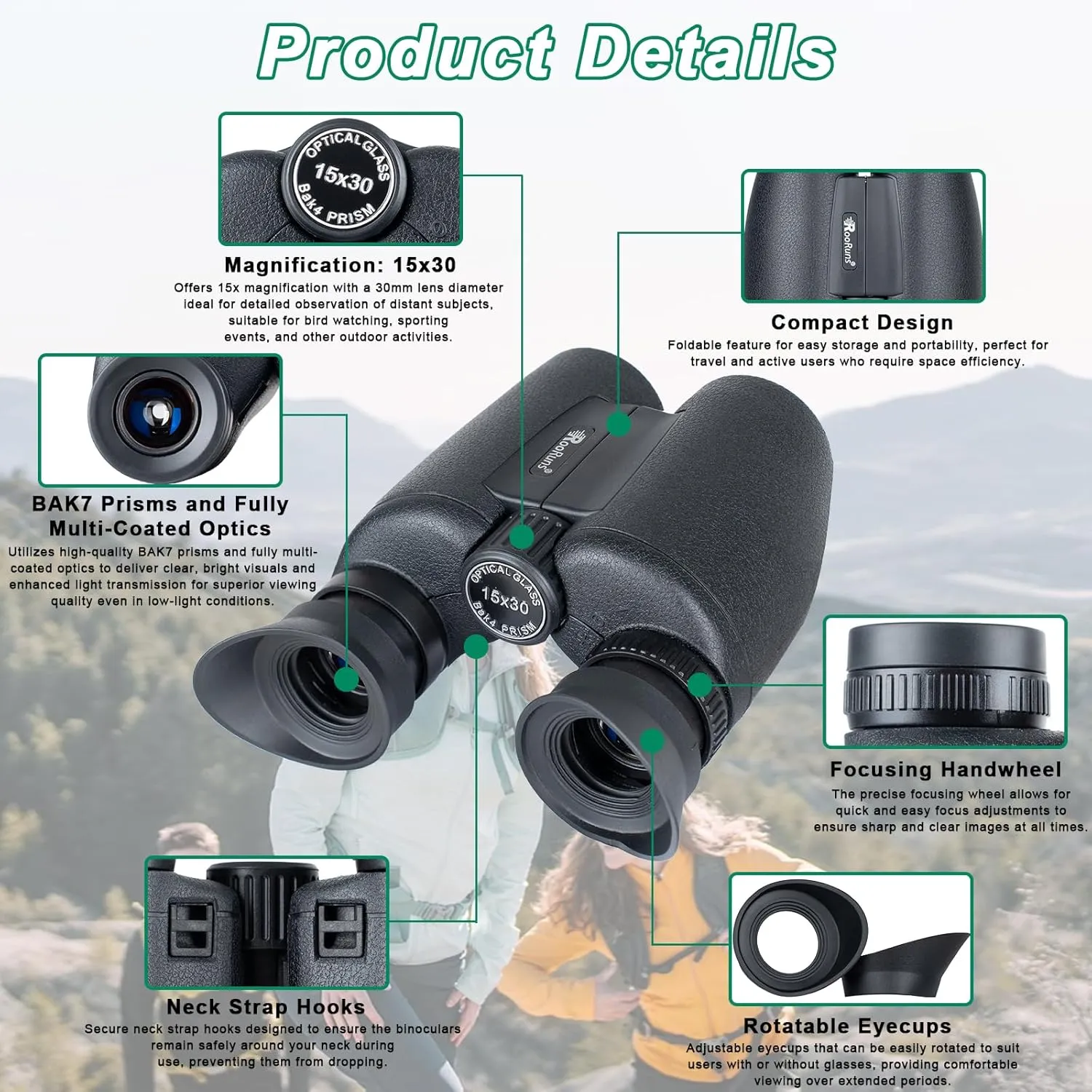 15x30 Compact Binoculars for Adults High Power with Phone Adapter and Tripod, Waterproof HD Binoculars Telescope with Low Light Night Vision for Hunting Bird Watching Travel Football Games