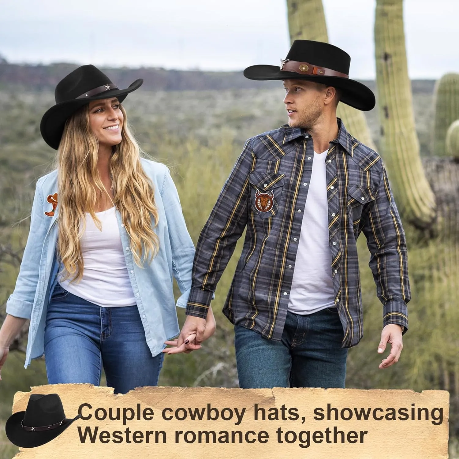 2 Pieces Western Cowboy Hat for Men Women Classic Fedora Hat with 3 Buckle Belt 4pcs