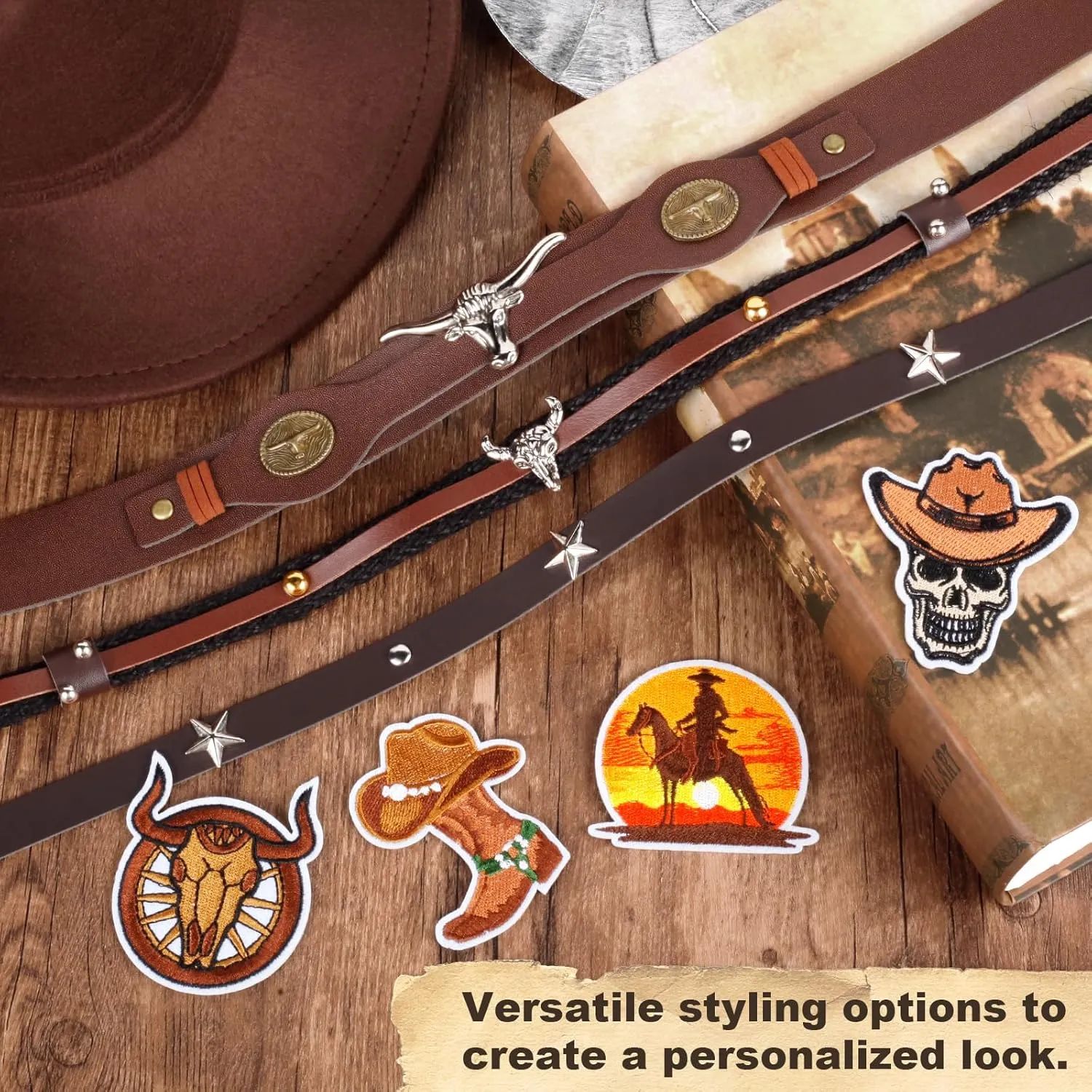 2 Pieces Western Cowboy Hat for Men Women Classic Fedora Hat with 3 Buckle Belt 4pcs
