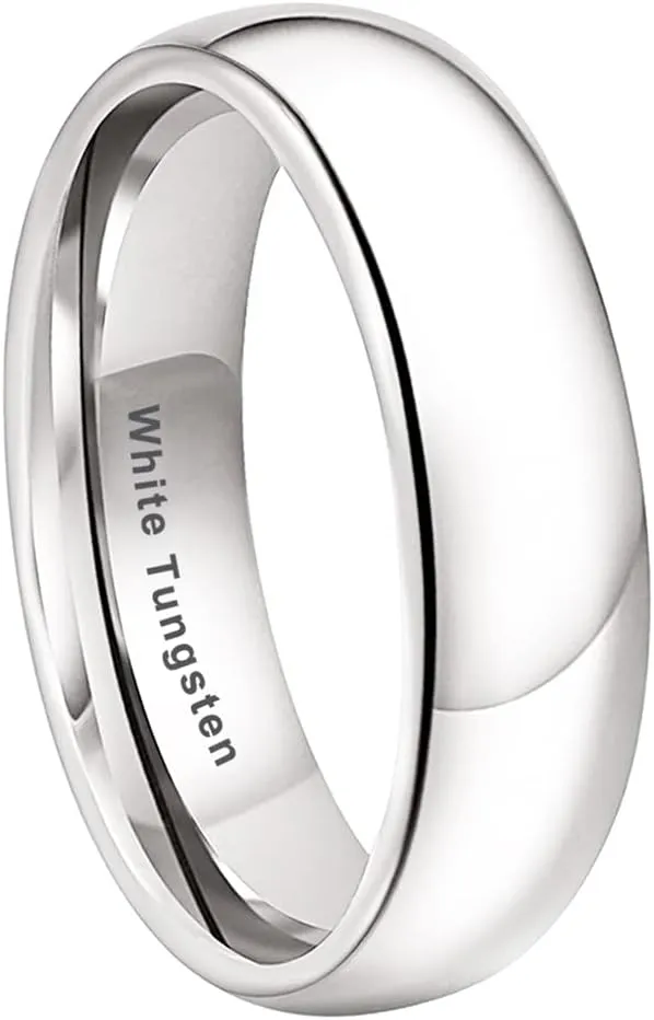 2mm 3mm 4mm 5mm 6mm 7mm 8mm 10mm White Tungsten Rings for Men Women Engagement Wedding Bands Domed Polished Shiny Comfort Fit