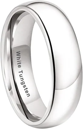 2mm 3mm 4mm 5mm 6mm 7mm 8mm 10mm White Tungsten Rings for Men Women Engagement Wedding Bands Domed Polished Shiny Comfort Fit