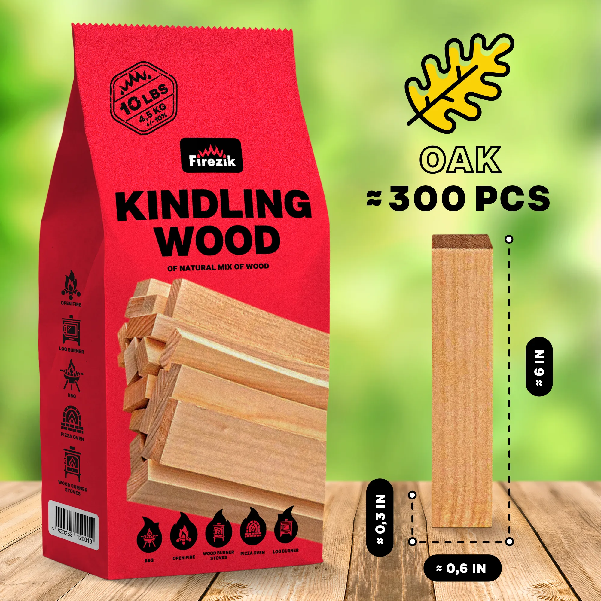 300 Pack - OAK Kindling Wood Sticks & Pizza Oven Wood