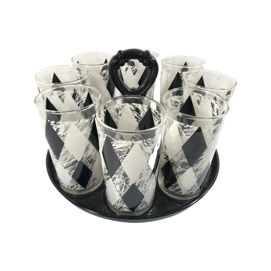 Anchor Hocking Mid-Century Black and White 9 Piece Beverage Set