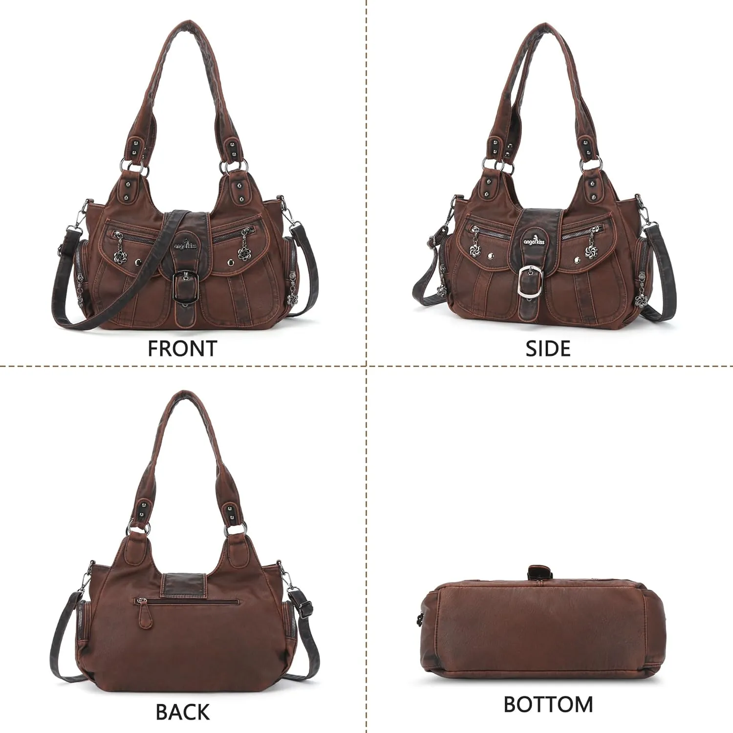 Angel Kiss Hobo Bags for Women Vegan Leather Shoulder Purses and Handbags Ladies Roomy Tote Bags Purse with Crossbody Strap