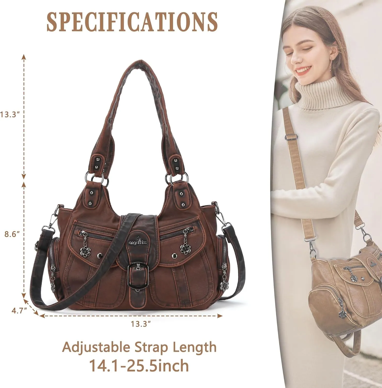 Angel Kiss Hobo Bags for Women Vegan Leather Shoulder Purses and Handbags Ladies Roomy Tote Bags Purse with Crossbody Strap