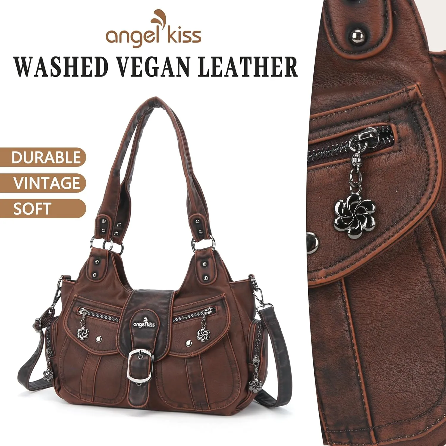 Angel Kiss Hobo Bags for Women Vegan Leather Shoulder Purses and Handbags Ladies Roomy Tote Bags Purse with Crossbody Strap
