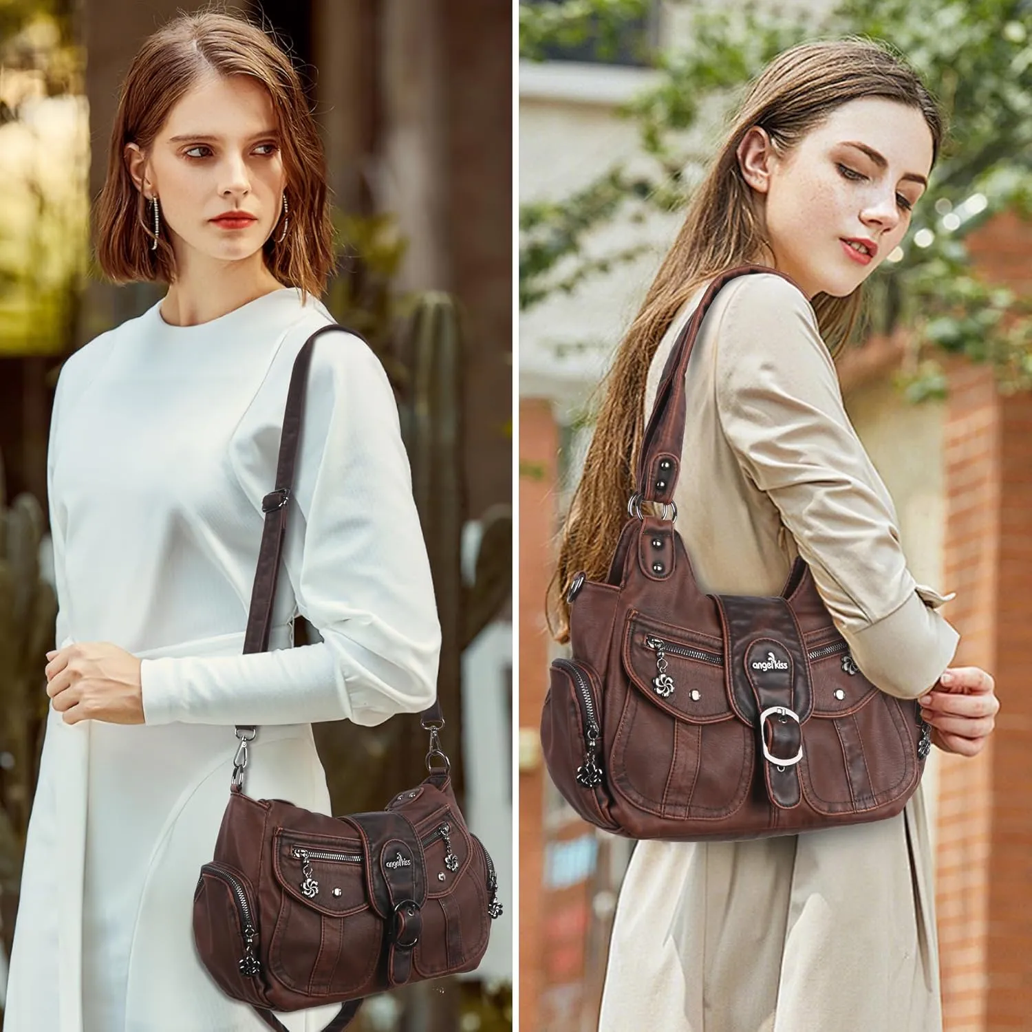 Angel Kiss Hobo Bags for Women Vegan Leather Shoulder Purses and Handbags Ladies Roomy Tote Bags Purse with Crossbody Strap