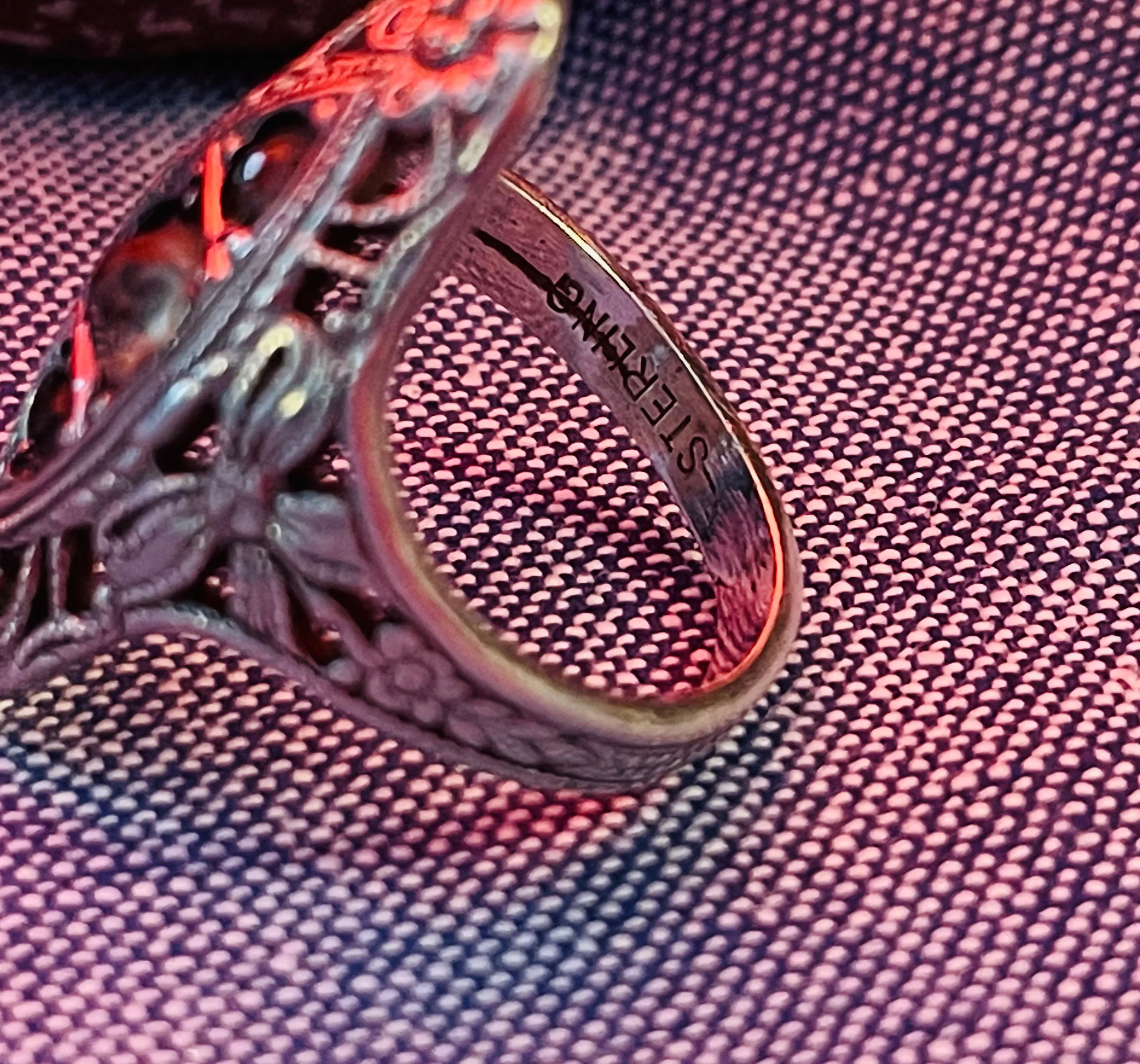 Antique Art Deco Filigree Ornate Sterling Silver 925 3 Stone Ring 3.5g Size 5