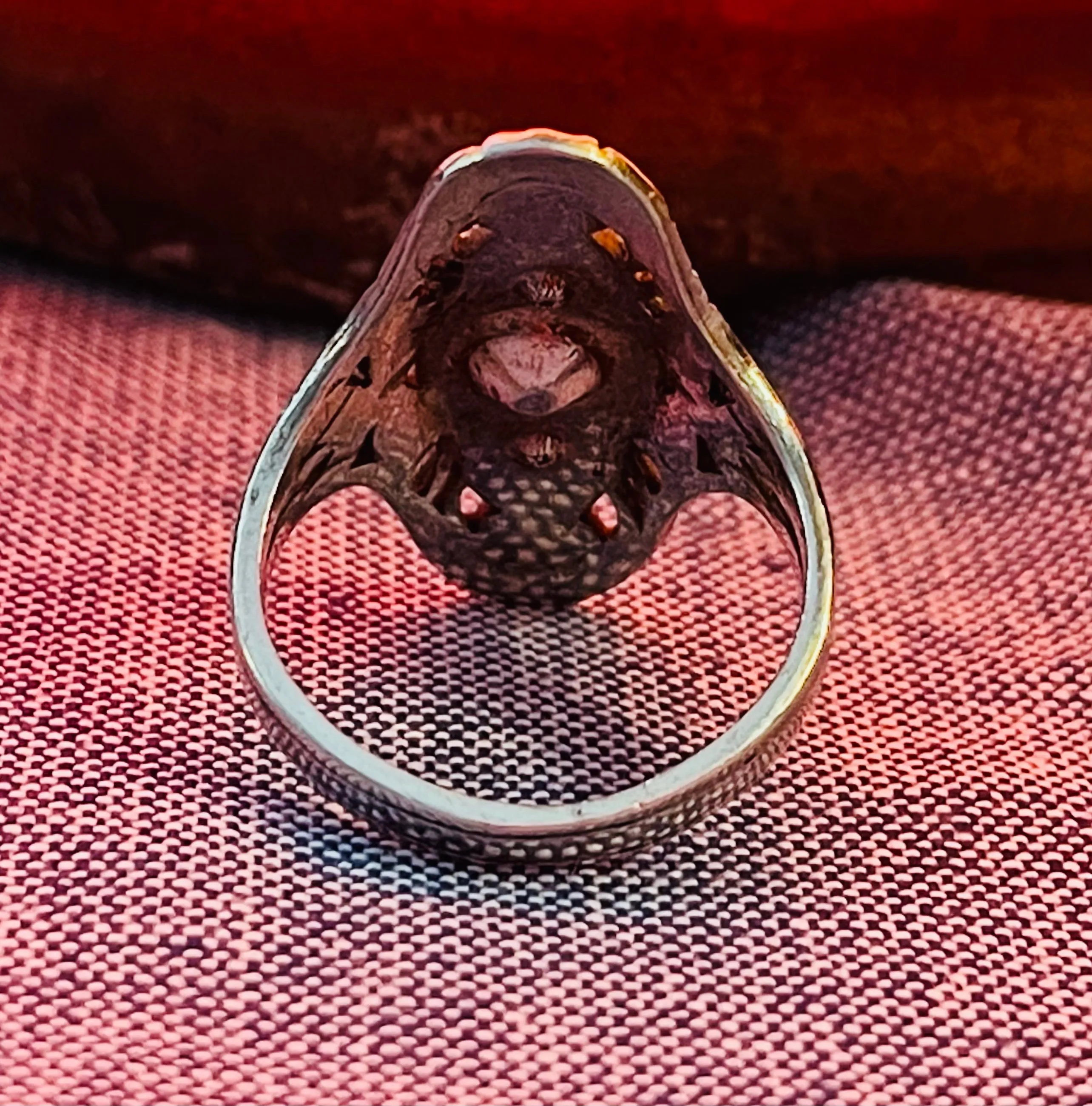 Antique Art Deco Filigree Ornate Sterling Silver 925 3 Stone Ring 3.5g Size 5