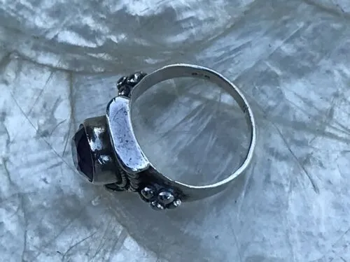 Antique Modernist 925 Sterling Silver Faceted Amethyst Ring Sz 8