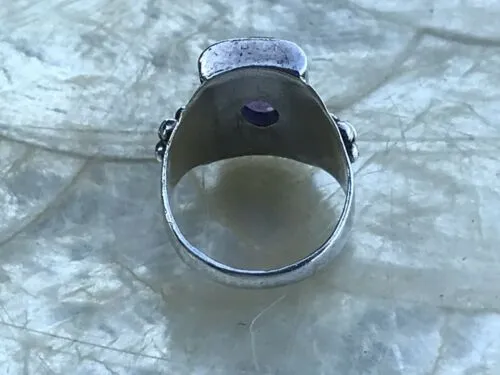 Antique Modernist 925 Sterling Silver Faceted Amethyst Ring Sz 8