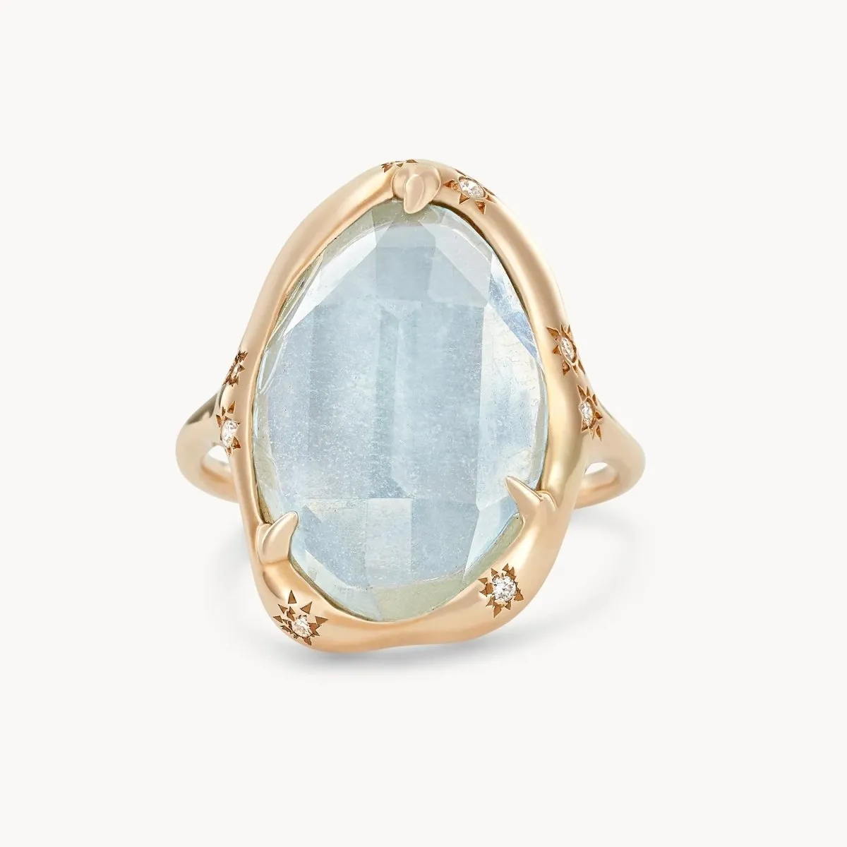 aquamarine manifestation mood ring - 14k yellow gold, aquamarine, diamonds