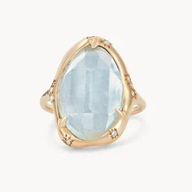aquamarine manifestation mood ring - 14k yellow gold, aquamarine, diamonds