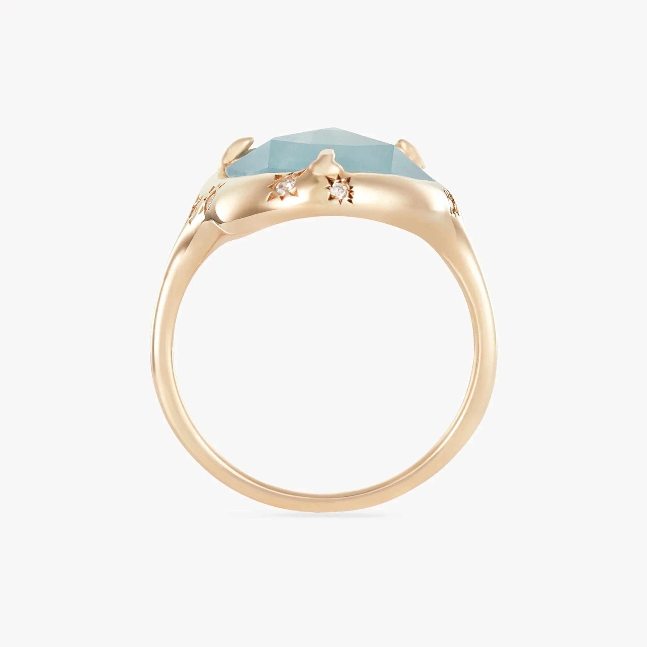 aquamarine manifestation mood ring - 14k yellow gold, aquamarine, diamonds